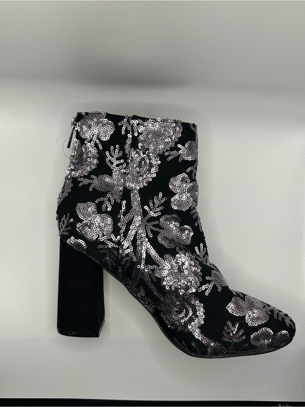 New Look Black Ankle Boots with Silver Sequin Floral Detail